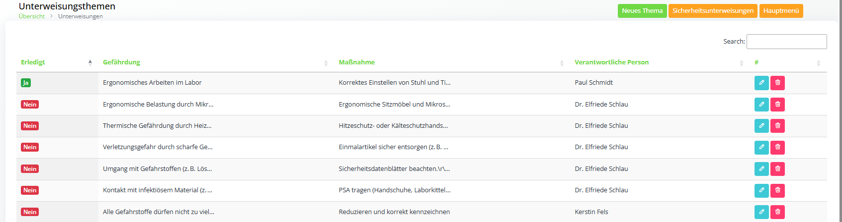 Unterweisungen Themen sammeln